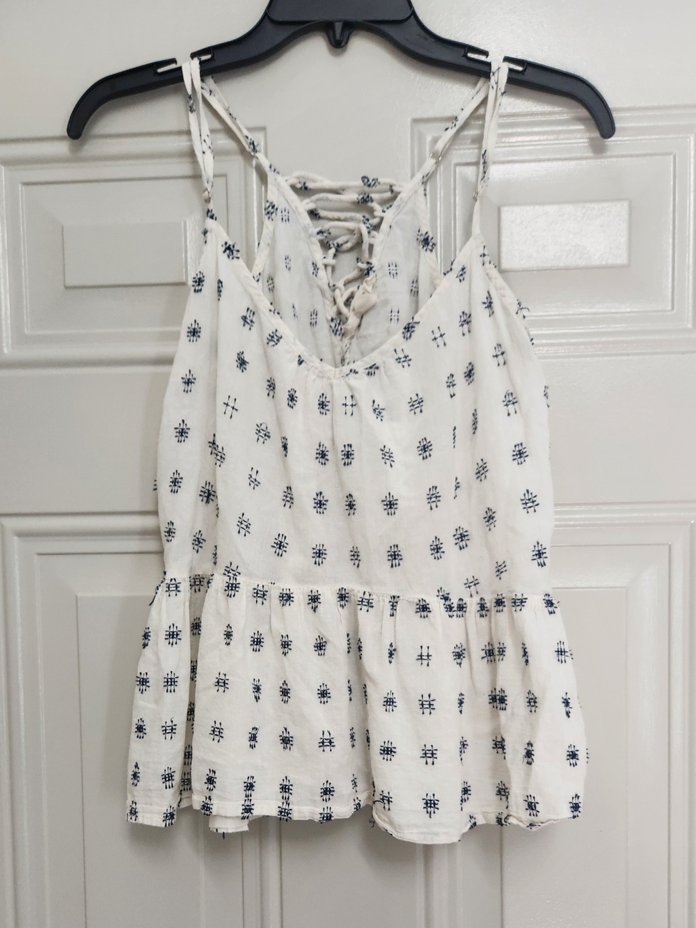 LOVE STITCH babydoll flowy Tank Top | Womans  | Medium | Euc Cream Navy